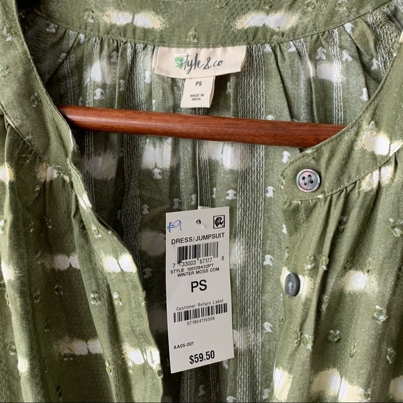 Style & Co Jumpsuit NWT Green Burnout Pockets Buttons Long Sleeve Small Petite - Picture 5 of 9